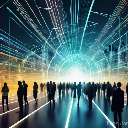 크립토 경제학에서의 네트워크 효과 분석 - A dynamic, abstract illustration depicting the concept of 'network effects' in cryptocurrency. In th...