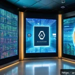 암호화폐의 사회적 책임과 경제적 영향 - A modern Middle Eastern financial institution&rsquo;s digital transformation scene, featuring Arab profess...