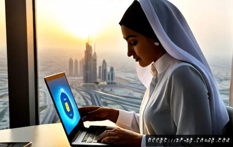 암호화폐의 국제 거래와 경제적 영향 - Photorealistic modern financial office in Dubai at sunset, an Arab businesswoman in modest professio...