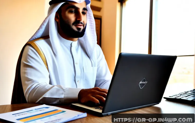 디지털 자산의 자산 관리 방법 - Photorealistic modern home office in Dubai, an Arab financial professional in modest business attire...